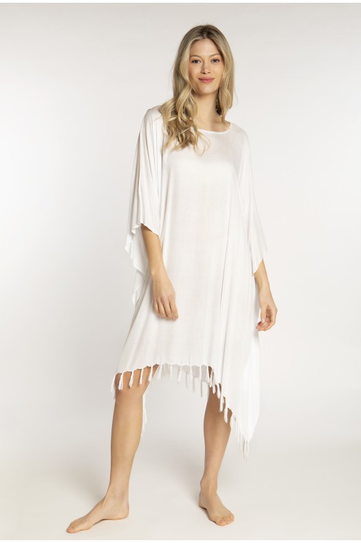 PONCHO SHORT PLAINCOLOUR WITH FRINGES...